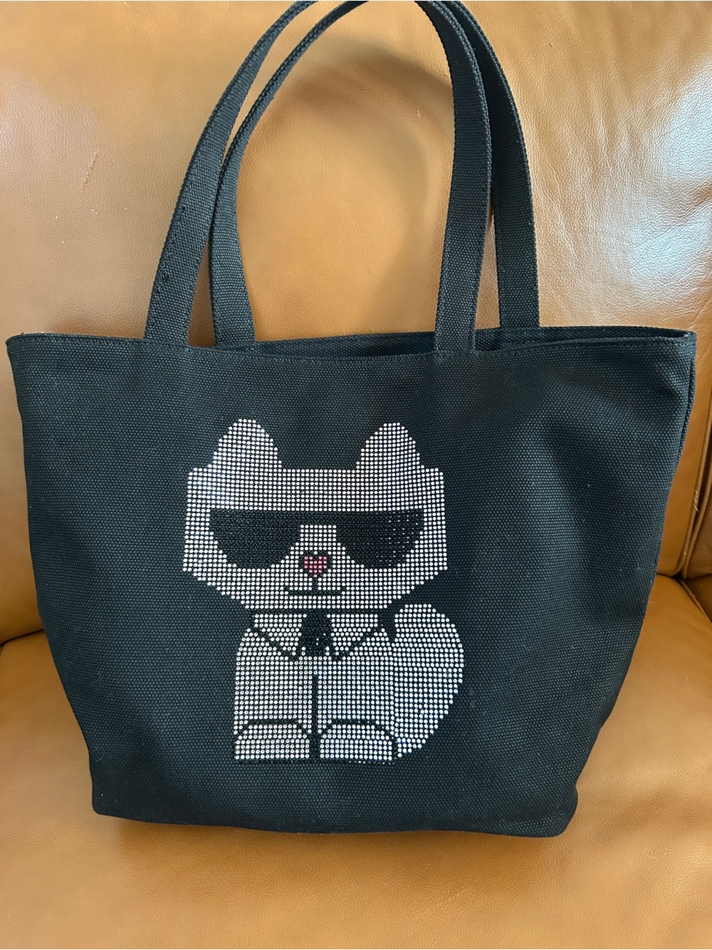 Karl Lagerfeld Black Canvas Cat Logo Tote Bag - Excellent Condition